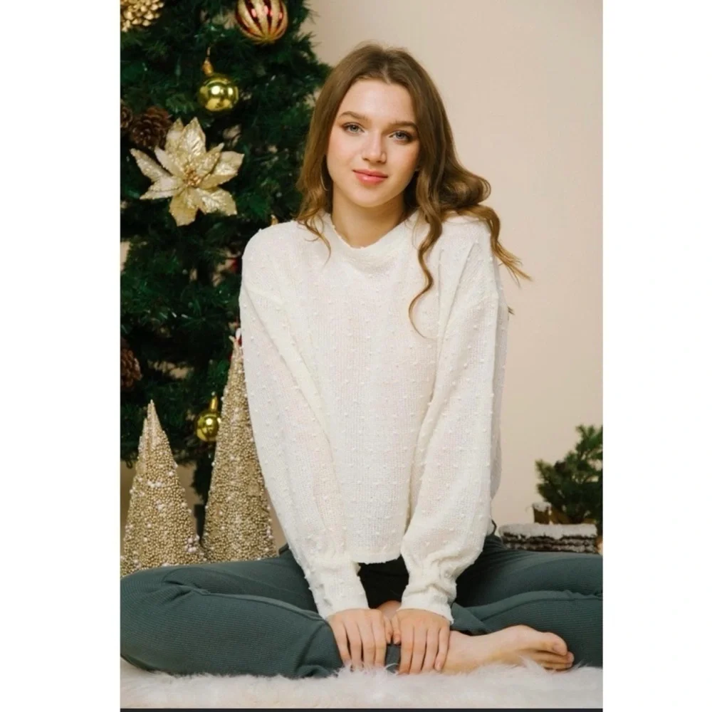 Very J boutique Cozy Cream swiss dot sweater | size medium & large
